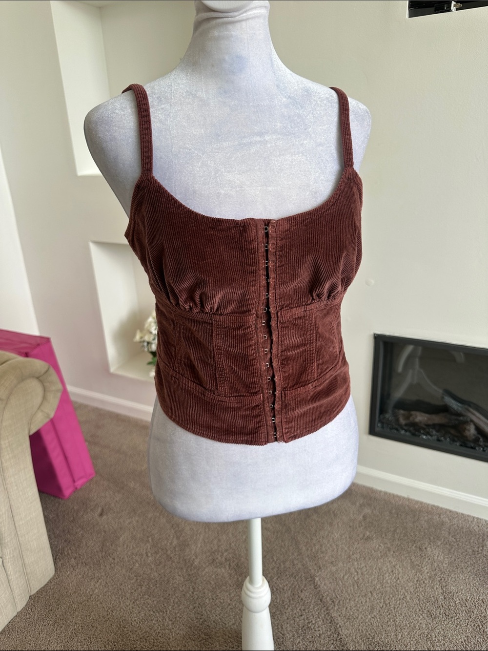 Pilcro Brown Corduroy Hook-and-Eye Cami